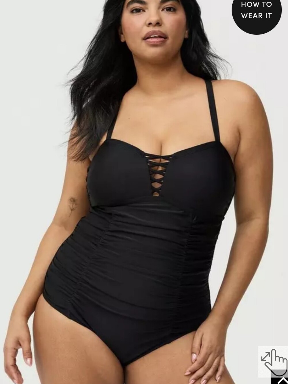 NWOT Torrid Black Lace-Up Ruched One-Piece Swimsuit